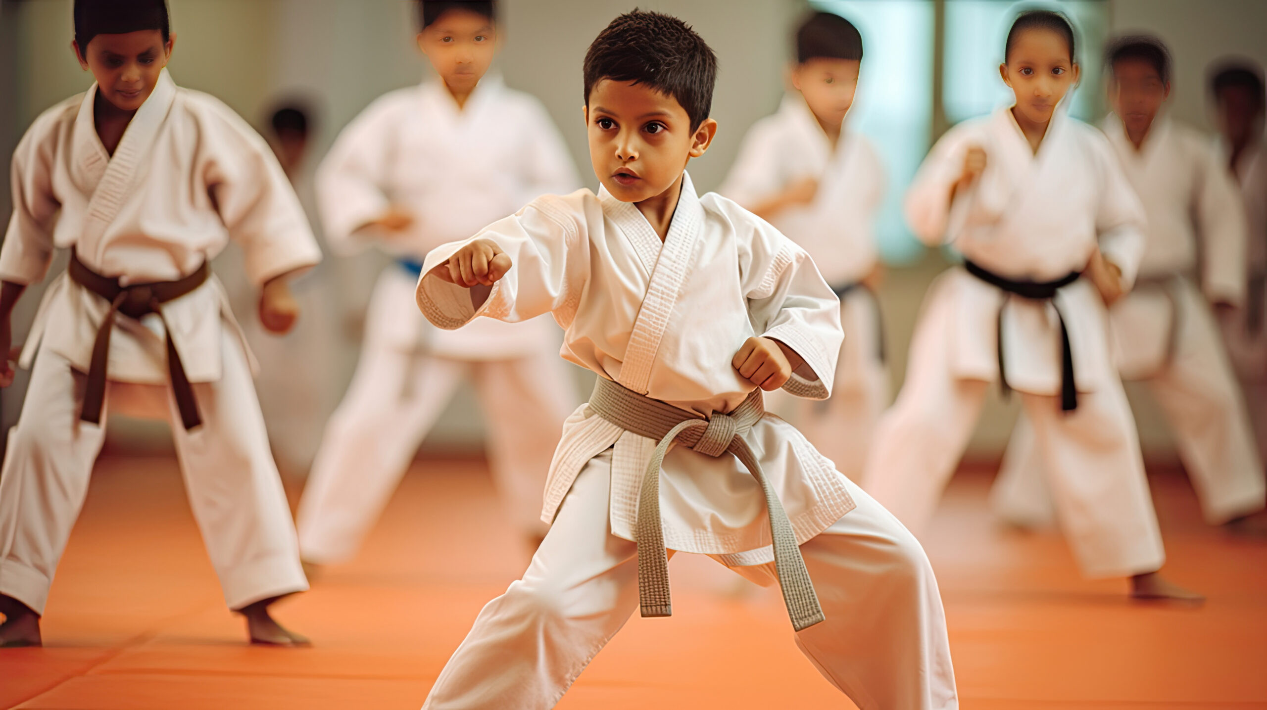 Kids karate belt lineup